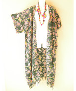 CG28 Gecko Kaftan Hand Painted Plus Size Open Duster Maxi Cardigan up to 5X - £23.37 GBP