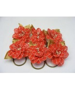 Vintage Handmade Napkin Rings Set of 6 Red with White Stripe Beaded Poll... - €16,87 EUR