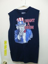 Mens T-Shirt Spirit of America Uncle Sam Sleeveless I Want A Brew Blue M... - £7.51 GBP