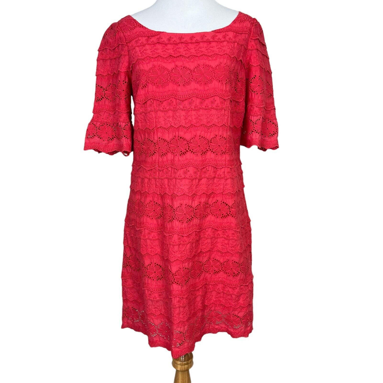 Primary image for Moulinette Soeurs Dress 4 Pink Eyelet Floral Lace Sheath Short Sleeve Mini Women