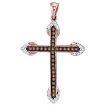 14kt Rose Gold Round Brown Color Enhanced Diamond Cross Faith Pendant 1/4 Ctw - £239.74 GBP
