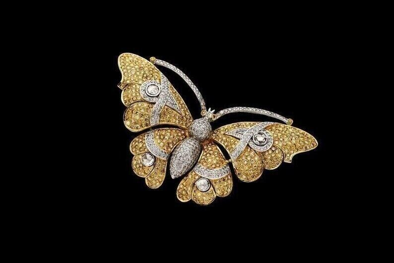 2.50Ct Round Cut Lab-Created Citrine Butterfly Brooch Pin 14k yellow Gold Plated Item image 3
