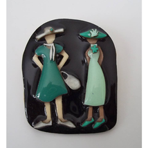 Vintage Designs by Lucinda Pin Brooch Ladies Women in Green Church Hat P... - $39.55