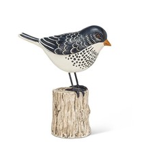 Bird on a Log Statue 8.5" High Resin Metal Black White Folk Art image 2