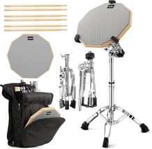 Azeam Drum Practice Pad Snare Drum Stand Set 12 Inch Drum Pad Stand Kit With - £41.09 GBP
