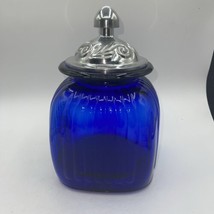 Artland Cobalt Blue Glass Ribbed Apothecary Jar Canister With Lid 10” Tall - £27.24 GBP