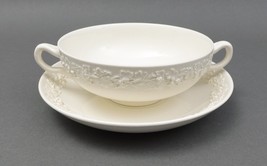 Wedgwood Embossed Queensware Cream On Cream Shell Soup Bowl &amp; Saucer - £27.17 GBP