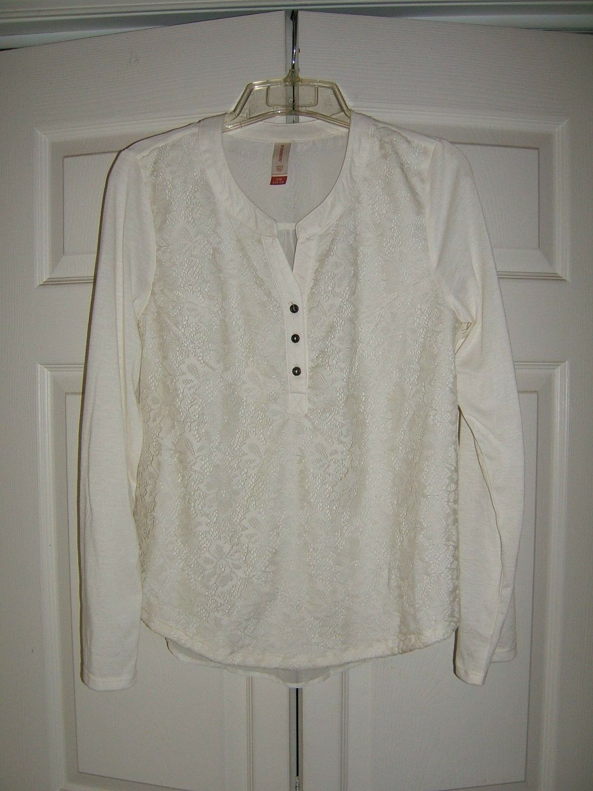 Primary image for Women's No Boundaries Lace Sheer Blouse Top-Size Ladies Large 11-13