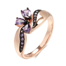 Hot Luxury Purple Natural Zircon Ring For Women 585 Rose Gold and Black Plating  - £15.68 GBP