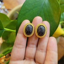 *RARE* Vintage Ornate Gold Egyptian Scarab Clip-On Earrings - £70.96 GBP