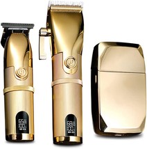 BR Barbers Hair Clippers Gold for Men Full Metal Cordless Close Cutting T-Blade - £143.07 GBP