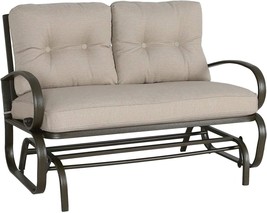 Outdoor Patio Glider Bench Loveseat - Cushioned 2 Person Rocking Seating, Beige - £228.60 GBP