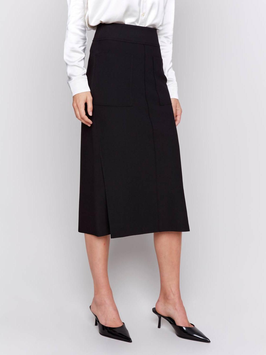 Charlie B Side Slits Knee Length Skirt Black - $65.00