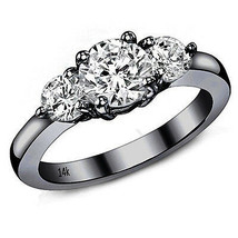 1.25CT Womens Unique 14K Black Gold Round Moissanite Three Stone Engagement Ring - £548.74 GBP