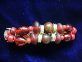 Red Glass &amp; Wood Beads Barrette - £2.75 GBP