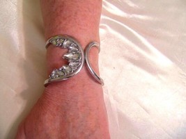 INC 7&quot; Silver Tone Simulated Diamond Hinged Bracelet P224 - £9.05 GBP