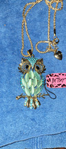 New Betsey Johnson Necklace Owl Ick Blue Greenish Woods Summer Collectible Decor - £11.98 GBP