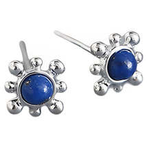 Anyco Earrings Sterling Silver Natural Romantic Round Lapis Lazuli Mini Stud  - £18.34 GBP
