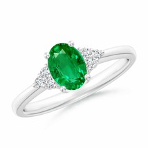 ANGARA Solitaire Oval Emerald Ring with Trio Diamond Accents in 14K Gold - £1,802.96 GBP