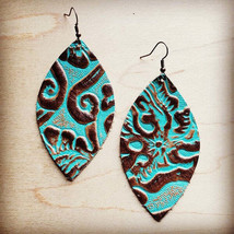 Leather Oval Earrings Cowboy Turquoise - £20.19 GBP