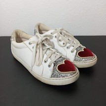 Betsey Johnson Blair Velvet Heart Sneakers White Silver Glitter Lace Up Size 7.5 - £24.97 GBP