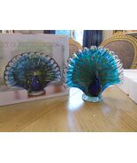 Art Glass Collection Peacock Blue Green Clear 7.5&quot;h Boxed Hand Made Scul... - $638.27 MXN