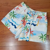 C&amp;C California Shorts Size 10 Beach Linen Rayon Tie Front 2 Pockets Palm Floral - £19.70 GBP