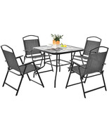 Patio Dining Set for 4 with Umbrella Hole-Gray - Color: Gray - $5,140.21 MXN