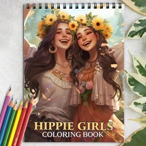 Hippie Girls Spiral-Bound Coloring Book for Adult, Easy and Stress Relief - £16.37 GBP
