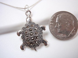 Marcasite Turtle Necklace 925 Sterling Silver Corona Sun Jewelry - £24.44 GBP