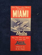 Delta Airlines 1952 Airline Visit Miami (DC-4) Avis Rent A Car Brochure With Map - £22.19 GBP