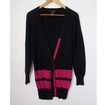 Zinc Black Pink Color Block Tunic Cardigan Sweater Button Up Women size ... - $11.87