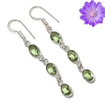 Anniversary Gift For Her Natural Green Amethyst Drop/Dangle Earrings 925 Silver - £8.42 GBP