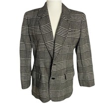 90s Liz Wear Wool Blend Blazer 6P Black White Check 2 Button Pockets Lined  - £33.03 GBP