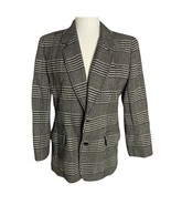 90s Liz Wear Wool Blend Blazer 6P Black White Check 2 Button Pockets Lined  - £33.00 GBP