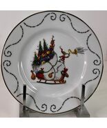 Salad Plate Zrike The Grinch CHRISTMAS  SLEIGH PLATE 8”  Gold Rimmed New - $235.47 MXN