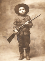 World War I Boy Soldier Rifle Army Hat Uniform Child Real Photo Postcard RPPC - £15.09 GBP