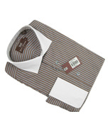 NEW $295 Hickey Freeman Dress Shirt!  16 34  Brown and Blue-Gray Stripe ... - £78.17 GBP