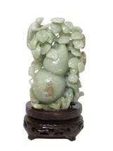 Chinese celadon jade gourd carved with flowers - $950.00