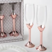 Metallic Rose Gold Glass Toasting Flutes New - $29.68