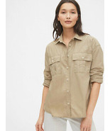 New Womens Gap Camp Shirt M L 100% Cotton Button Down Beige Khaki LS Poc... - £50.66 GBP