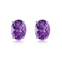 2.23ct Genuine Amethyst Stud Earrings Solid 925 Sterling Silver Jewelry for Wome - £51.19 GBP
