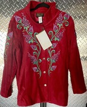 Bob Mackie Embroidered Floral Red Coat Size M Wearable Art - Women, Buttons - £39.95 GBP
