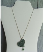 Pilgrim Danish Design Green Textured Heart Pendant Silver Tone Chain Nec... - £8.71 GBP