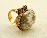 Poison Ring Snuff/Pill Box Ring, Gold Tone Band, White Stone w/Faux Gold... - $39.15