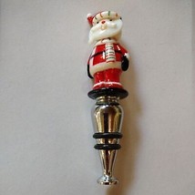 Glass Santa Bottle Stopper Metal Base Christmas Holiday Bar Wear Kidcore... - £8.49 GBP