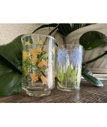Vintage Pair Libby 50-70&#39;s Juice Tumblers 1 Blue &amp; 1 Yellow Flowers EUC - $28.49 CAD