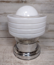 Vintage MCM Dome Ribbed Glass White Dome Ceiling Lamp Shade w/ Chrome Base - £36.53 GBP