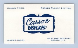 Casson Diplays Formed Plastic Letters Vintage Business Card Bogota New J... - $5.85