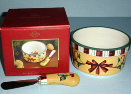 Lenox Winter Greetings Everyday Dip Bowl &amp; Spreader Cardinal Green Rim 2 PC. New - $72.90